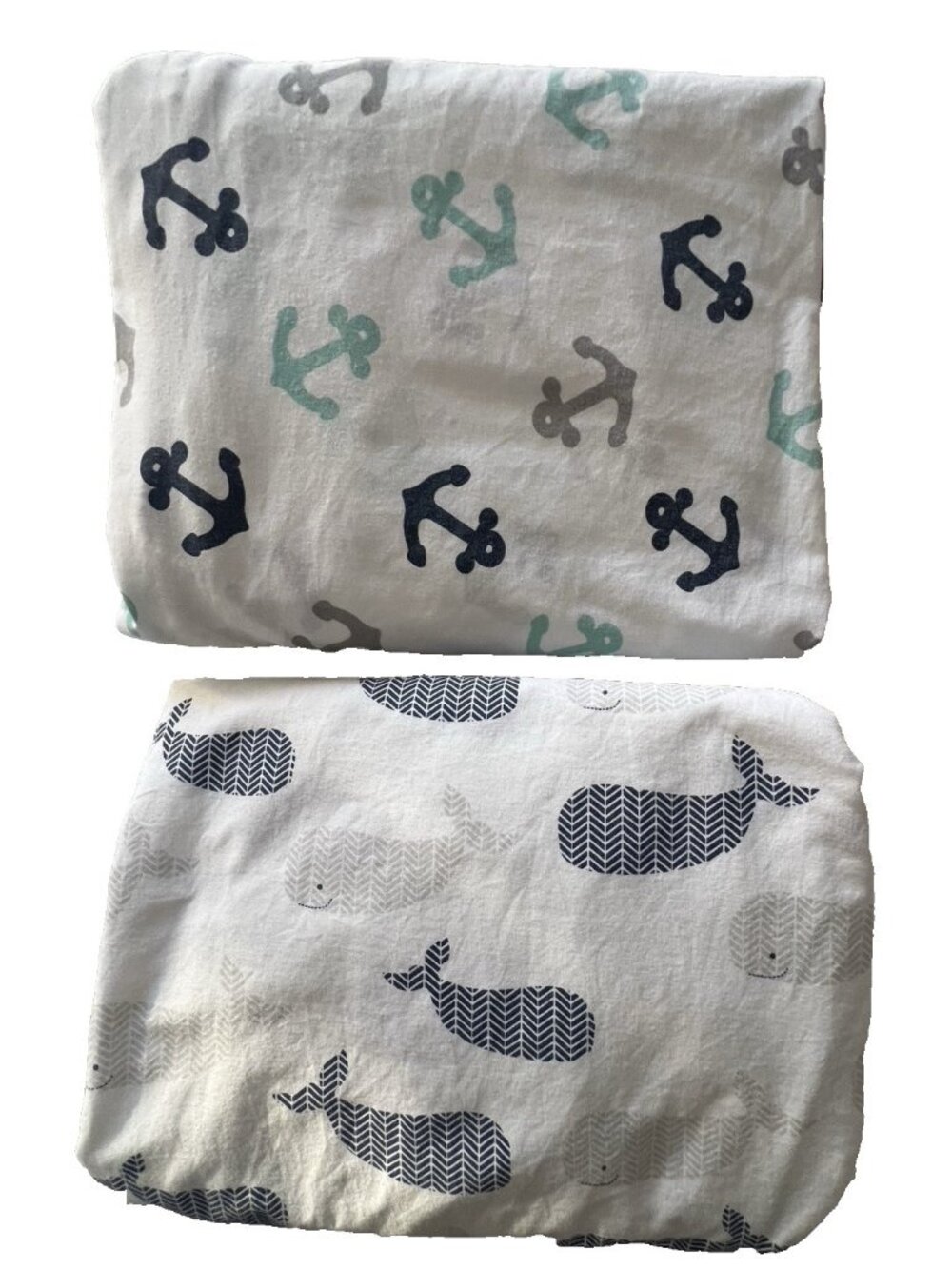 2 Fitted Crib Toddler Sheet WENDY BELLISSIMO Anchors Whales Nursery Bedding Baby